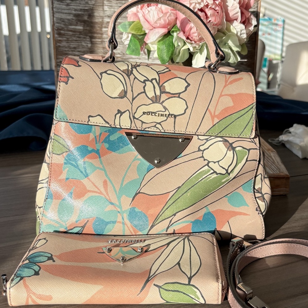 Coccinelle Bag AND Wallet Leather Floral Bag